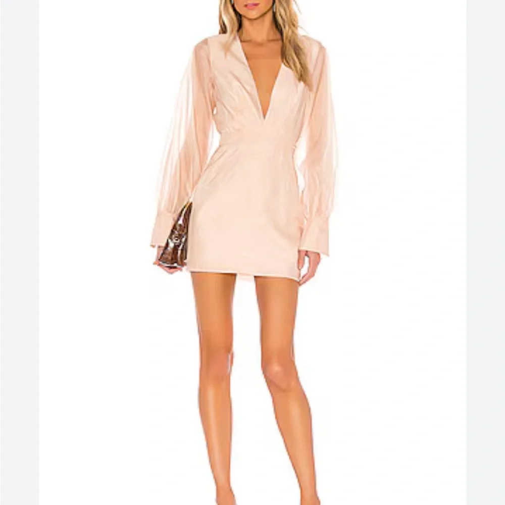 L’Academie Penélope Champagne Cream V-Neck Long sleeve Dress - Picture 3 of 9